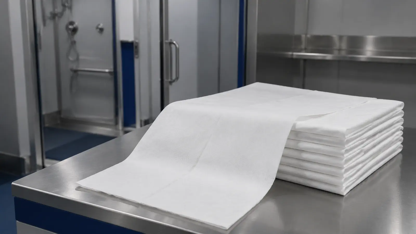 Serviettes corporelles à usage unique dans la zone propre d'une unité de décontamination